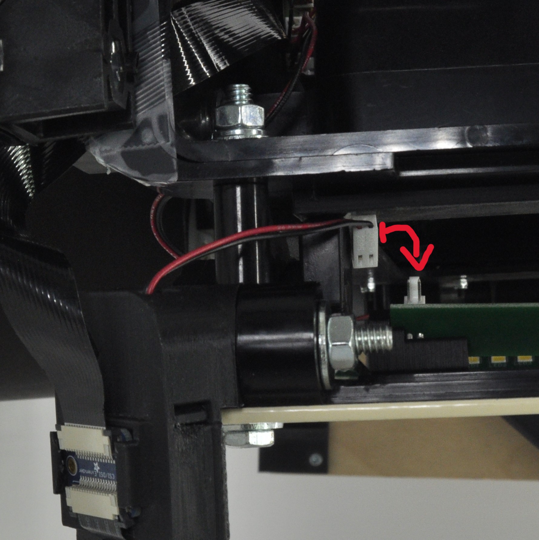 Overhead view of LED connector pin location